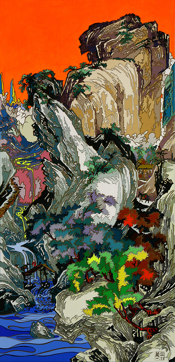 【乌托邦风景10号】，180x85cm，布面丙烯、乙烯、金漆、银漆，2012年.JPG